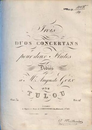 Trois duos concertans : pour 2 flûtes ; oeuv. 34