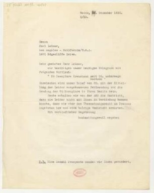 Brief an Karl Leimer : 29.12.1930