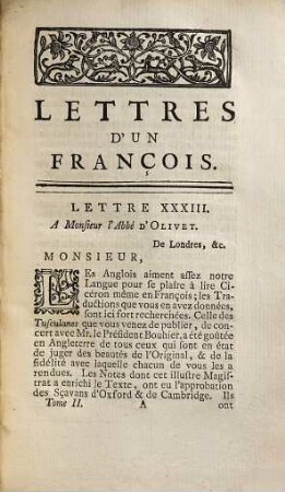 Lettres de Monsieur l'Abbé Le Blanc, concernant le gouvernement, la politique et les moeurs des Anglois et des François, 2