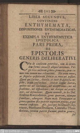 Liber Secundus, Continens Enthymemata, Dispositiones Enthymematicas Et Exempla Enthymematica Epistolica
