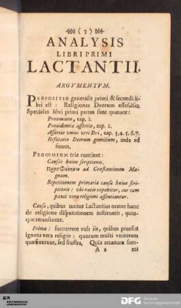 Analysis Libri Primi Lactantii.
