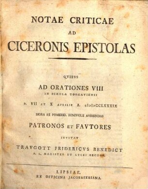 Notae Criticae Ad Ciceronis Epistolas
