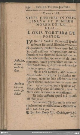 Caput XI. Vires Juniperi In Oris Linguae Et Dentium Morbis Depraedicat