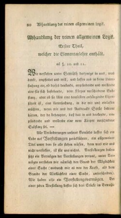 Abhandlung der reinen allgemeinen Logik. Erster Theil, welcher die Elementarlehre enthält