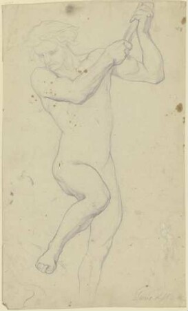 Ein Gefährte des Odysseus als Aktfigur, eine Stange in den Boden stoßend, aus "Odysseus und die Sirenen"