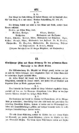 Einrichtungs-Plan und Turn-Ordnung für den gesammten Turn-Unterricht in der Stadt Guben