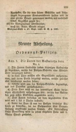 Neunte Abtheilung. Ordnungs-Polizey