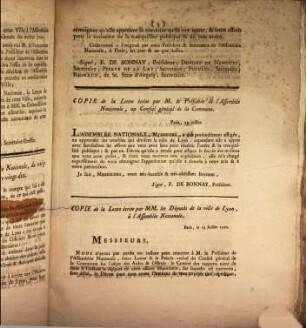 Délibération du Conseil Général de la commune de la ville de Lyon : du 16 Juillet 1790