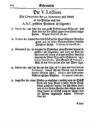 Die V. Lection. Die Connexion der 40. Sententien mit denen an den Wänden [...]