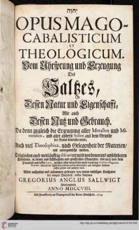 Titelblatt (Opus Mago-Cabalisticum Et Theologicum)
