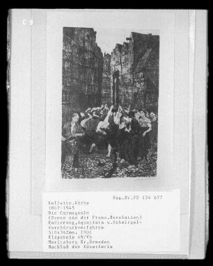 Die Carmagnole (Szene aus der Französischen Revolution) : Kollwitz, Käthe: DIe Carmagnole. 1901. Radierung, Aquatinta, Schmirgel; 51 x 34,2 cm. Moritzburg: Nachlaß der Künstlerin, Klipstein 49/Vb