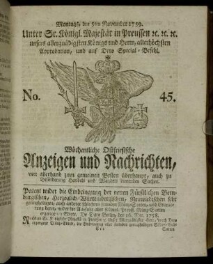 No. 45. Montags, den 5ten November 1759.
