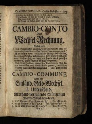 Cambio-Conto oder Wechsel-Rechnung