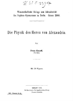 Die Physik des Heron von Alexandria
