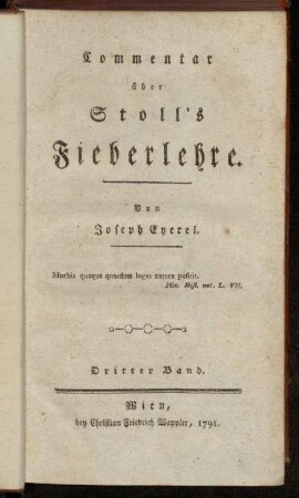 3: Commentar über Stoll's Fieberlehre. Dritter Band