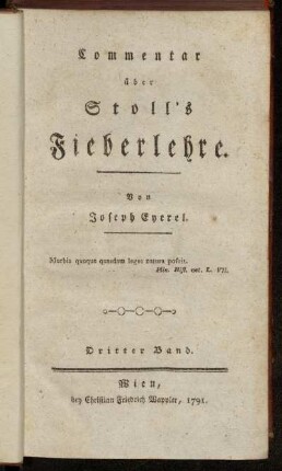 3: Commentar über Stoll's Fieberlehre. Dritter Band