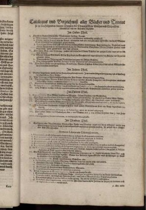 Catalogus und Verzeichnuß aller Bücher und Tractat ...