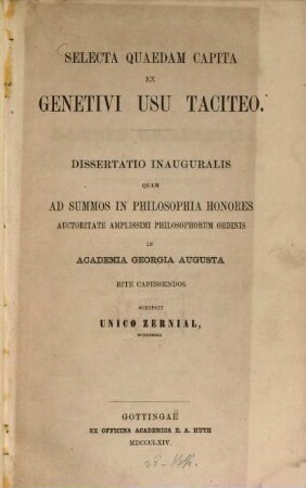 Selecta quaedam capita ex genetivi usu Taciteo