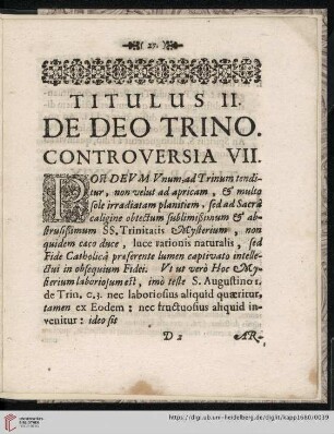 Titulus II: De Deo trino