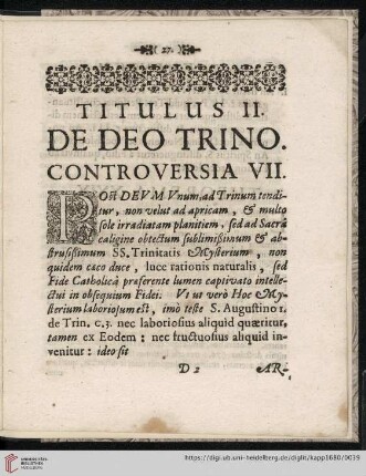 Titulus II: De Deo trino