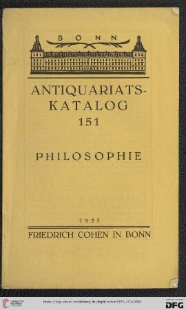Nr. 151: Antiquariatskatalog / Friedrich Cohen, Buchhandlung und Antiquariat