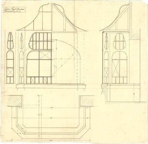 Billing, Hermann; Karlsruhe (Baden-Württemberg), Sophienstr. 120; Haus Nagel und Weinschenk - Erker (Grundriss; Ansicht; Schnitt; Detail)