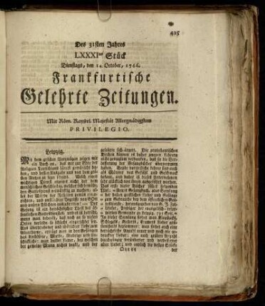 LXXXItes Stück Dienstags, den 14. October, 1766. - XCtes Stück Freytags, den 14. November, 1766.