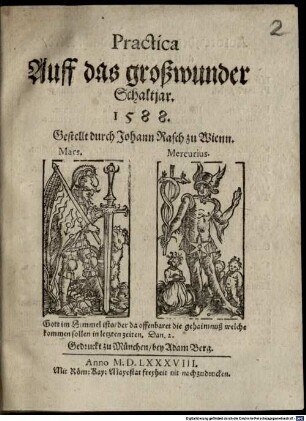 Practica auff das großwunder Schaltjar 1588