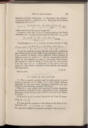 II. Notes on conic sections.