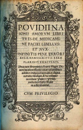 Amorum libri tres, de Medicamine Faciei Libellus et Nux