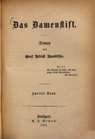 Das Damenstift : Roman, 2. Band