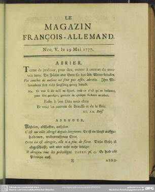 Nro. V. le 29 Mai 1777