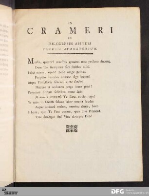 In Crameri Ad Kilonenses Abitum Carmen Apobaterium.