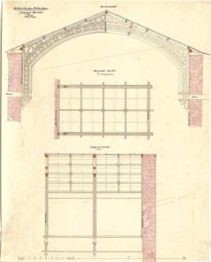 Gärtner, Friedrich von; München; Wittelsbacherpalast - Haupttreppe - Oberlicht (Ansicht, Querschnitt,Längsschnitt)