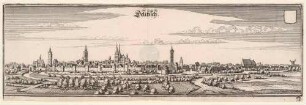 Panorama-Stadtansicht von Delitzsch in Nordwestsachsen mit Stadtmauer und Stadtgraben, aus Merians Topographia Superioris Saxoniae