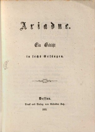 Ariadne : ein Gedicht in sechs Gesängen