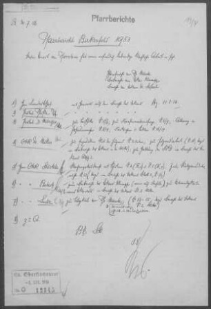 Birkenfeld: Visitationsbericht mit Pfarrbericht 1953
