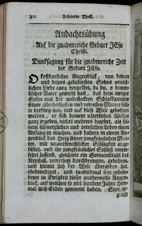 Andachtsübung Auf die gnadenreiche Geburt Jesu Christi. - Zu dem Christkindlein.
