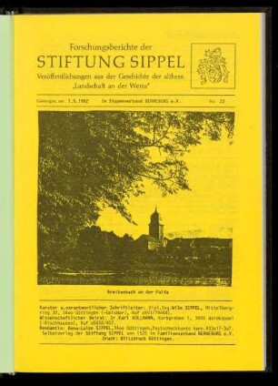 Forschungsberichte der Stiftung Sippel, Göttingen am 1.5.1982, Nr. 22