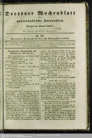 No. 13. Dresden, Sonnabend den 30. November 1839