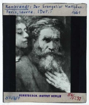 Rembrandt, Der Evangelist Matthäus und der Engel (Paris Louvre INV 1738) : Ausschnitt (Kopf des Matthäus und des Engels)