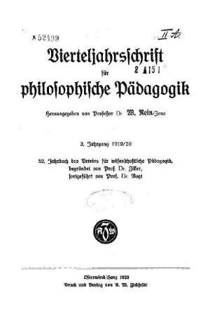 3: Vierteljahrsschrift für philosophische Pädagogik - 3.1919/1920