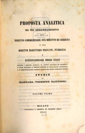 Proposta analitica di un insegnamento sul diritto commerciale, sul diritto di credito e sul diritto marittimo privato, pubblico e internazionale degli stati, 1