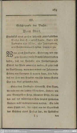III. Gesichtspunkt des Buchs: Vom Adel