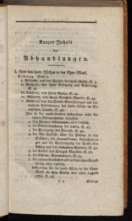Kurzer Inhalt der Abhandlungen