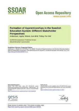 Formation of Apprenticeships in the Swedish Education System: Different Stakeholder Perspectives