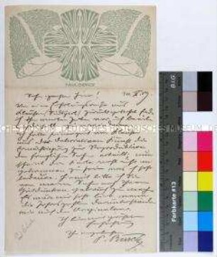 Brief des Malers und Graphikers Paul Bürck an einen unbekannten Herren betreffend Reproduktionen wohl von Dekorationen