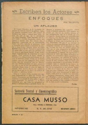Escriben los Actores : Enfoques por Telefoto - Un Aplauso
