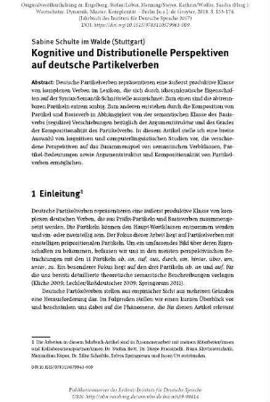 Kognitive und Distributionelle Perspektiven auf deutsche Partikelverben