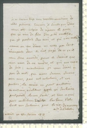 Brief von ... Mouron de Rubelles (Marquise) an Adelbert von Chamisso